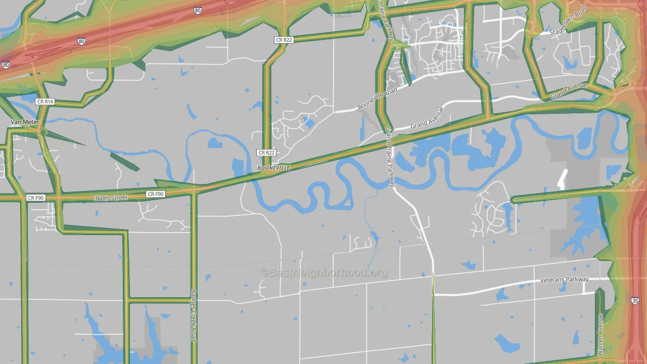 Booneville, IA Map of Noise Levels in Booneville