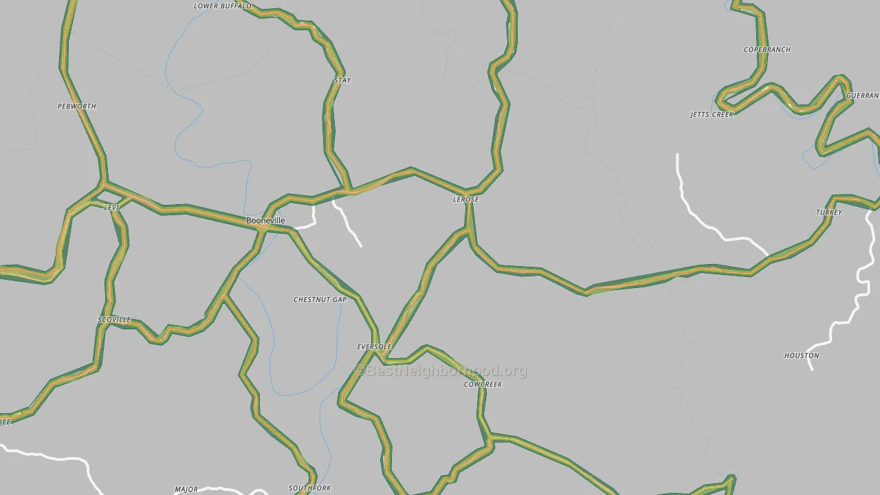 Booneville, KY Map of Noise Levels in Booneville
