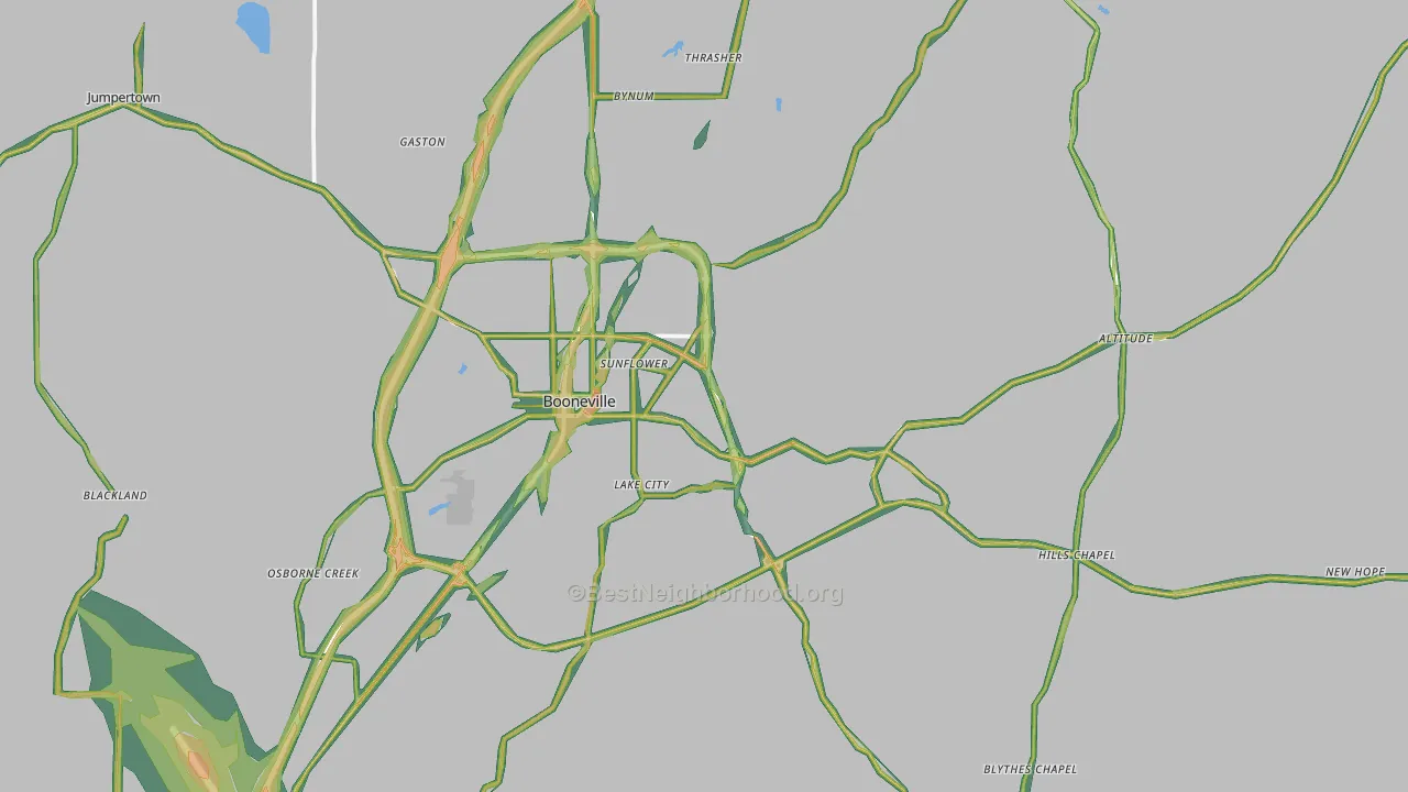 Booneville, MS Map of Noise Levels in Booneville