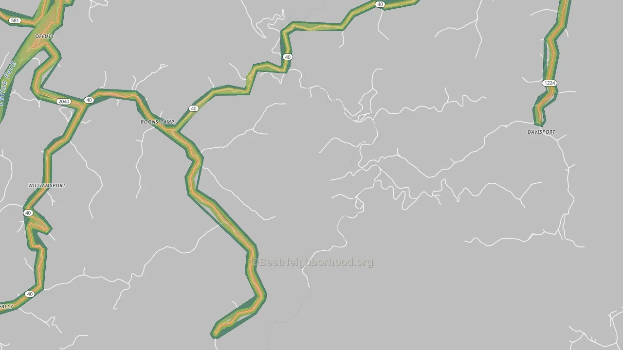 Boons Camp, KY Map of Noise Levels in Boons Camp
