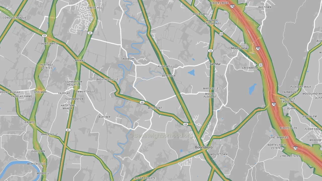 Boonsboro, MD Map of Noise Levels in Boonsboro