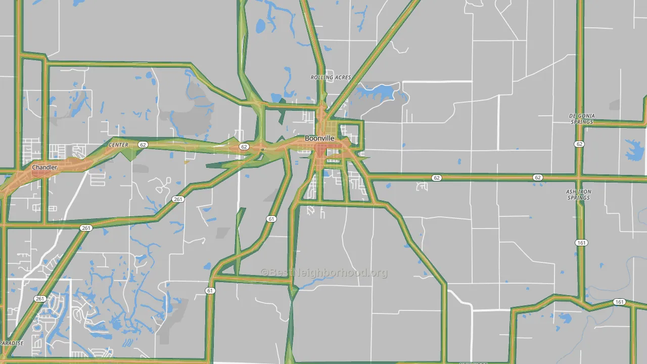 Boonville, IN Map of Noise Levels in Boonville