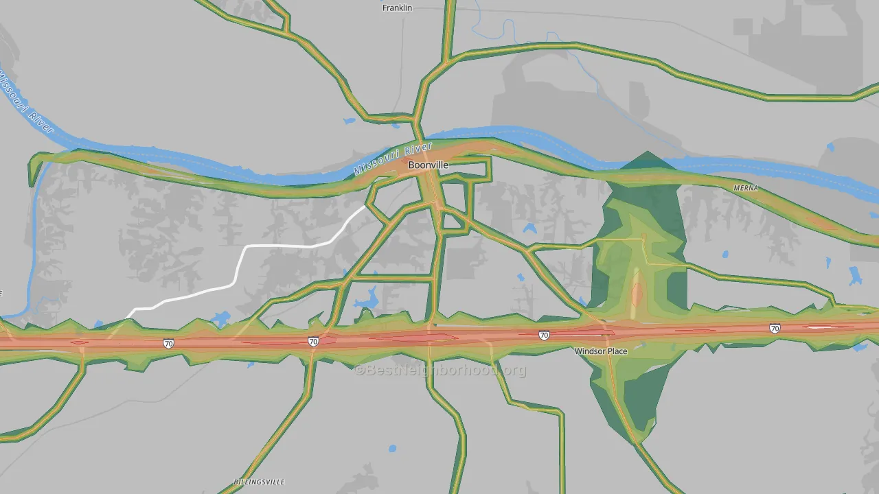 Boonville, MO Map of Noise Levels in Boonville