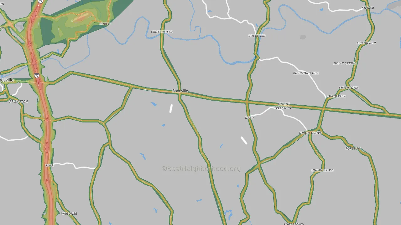 Boonville, NC Map of Noise Levels in Boonville