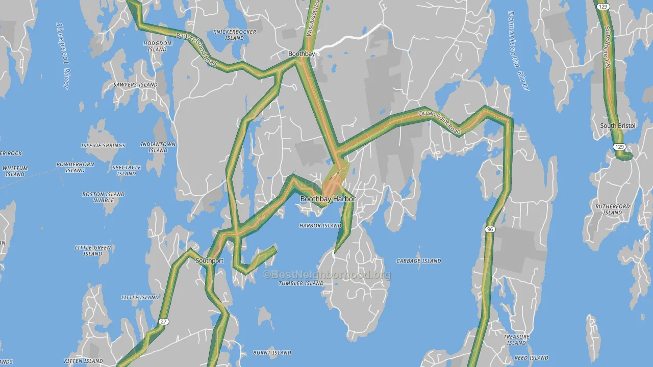 Boothbay Harbor, ME Map of Noise Levels in Boothbay Harbor