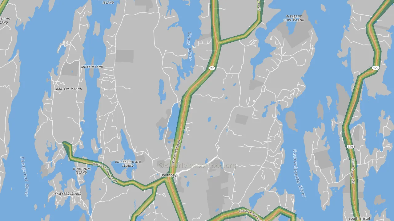 Boothbay, ME Map of Noise Levels in Boothbay