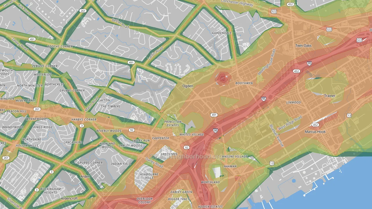 Boothwyn, PA Map of Noise Levels in Boothwyn