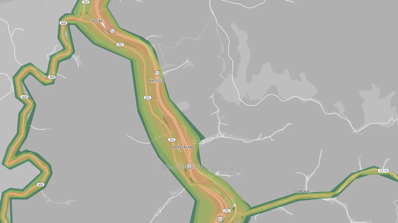 Borderland, WV Map of Noise Levels in Borderland