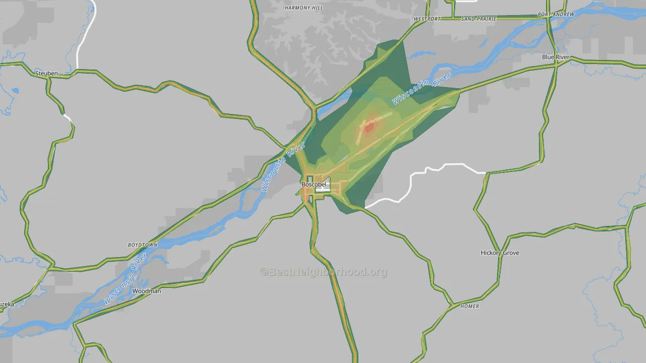 Boscobel, WI Map of Noise Levels in Boscobel