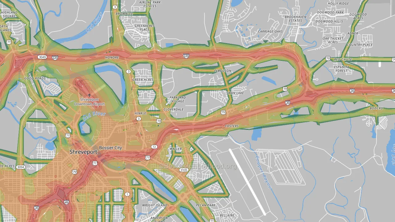 Bossier City, LA Map of Noise Levels in Bossier City