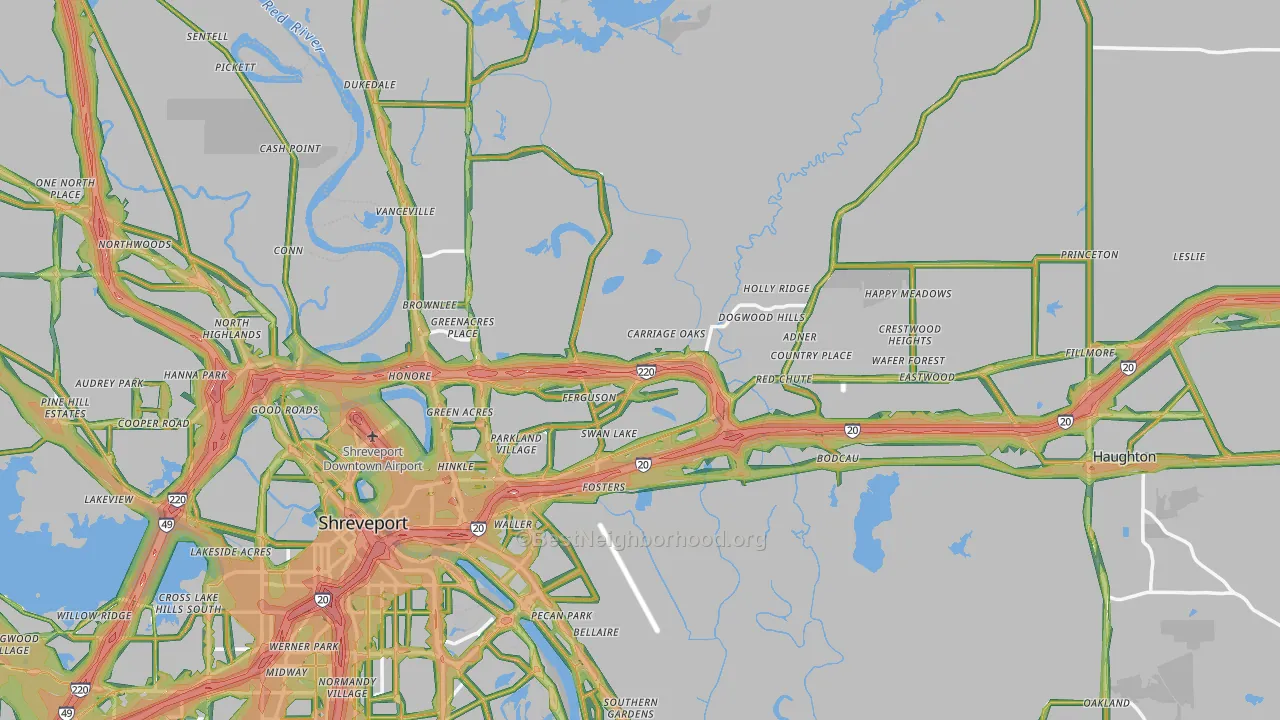 Bossier Parish, LA Map of Noise Levels in Bossier Parish