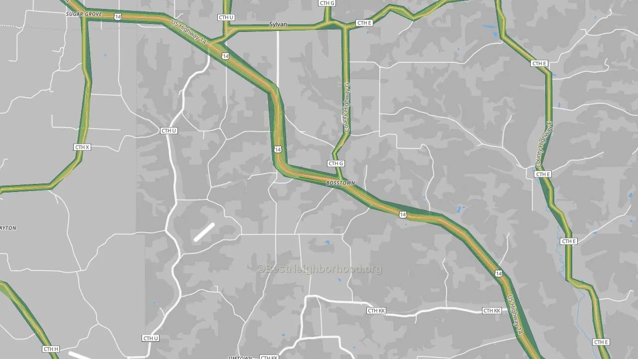 Bosstown, WI Map of Noise Levels in Bosstown