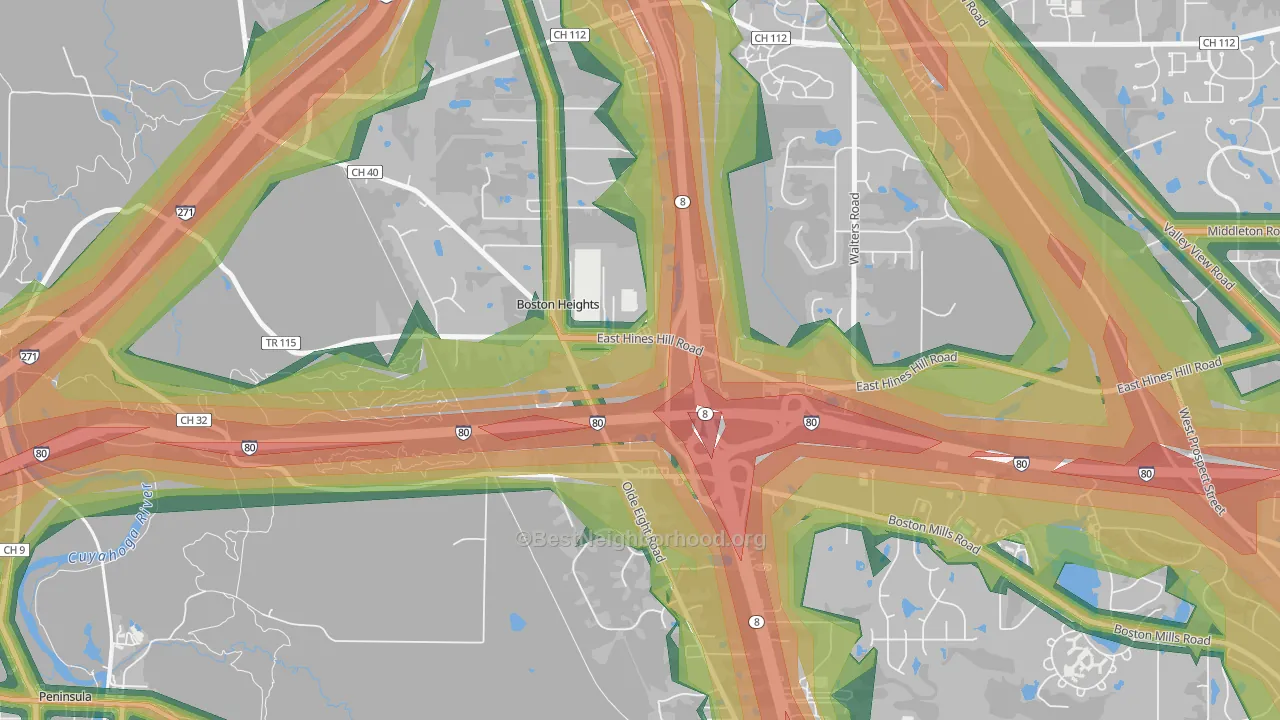 Boston Heights, OH Map of Noise Levels in Boston Heights