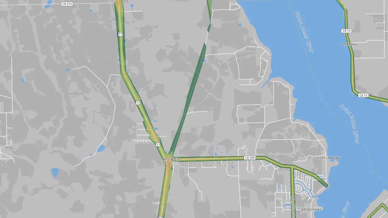Bostwick, FL Map of Noise Levels in Bostwick
