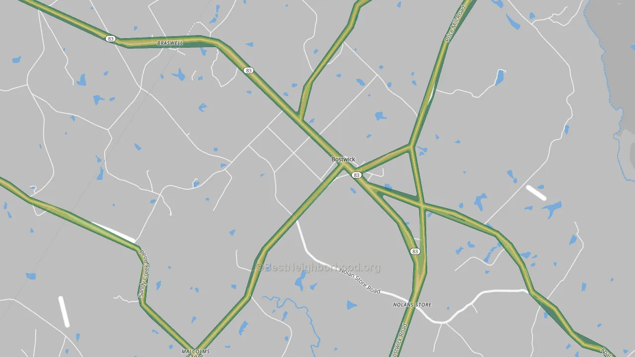 Bostwick, GA Map of Noise Levels in Bostwick