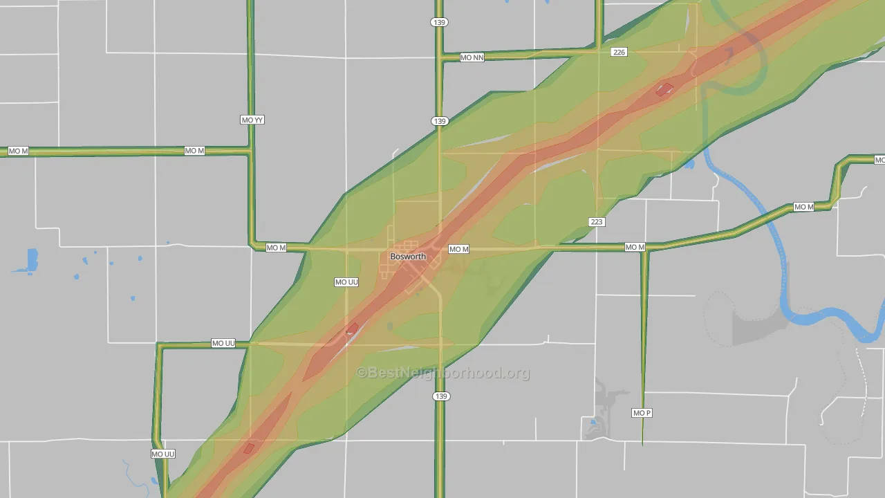 Bosworth, MO Map of Noise Levels in Bosworth