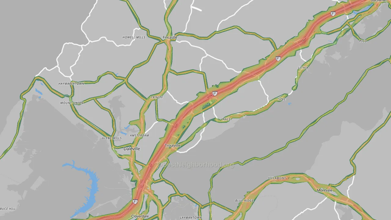 Botetourt County, VA Map of Noise Levels in Botetourt County