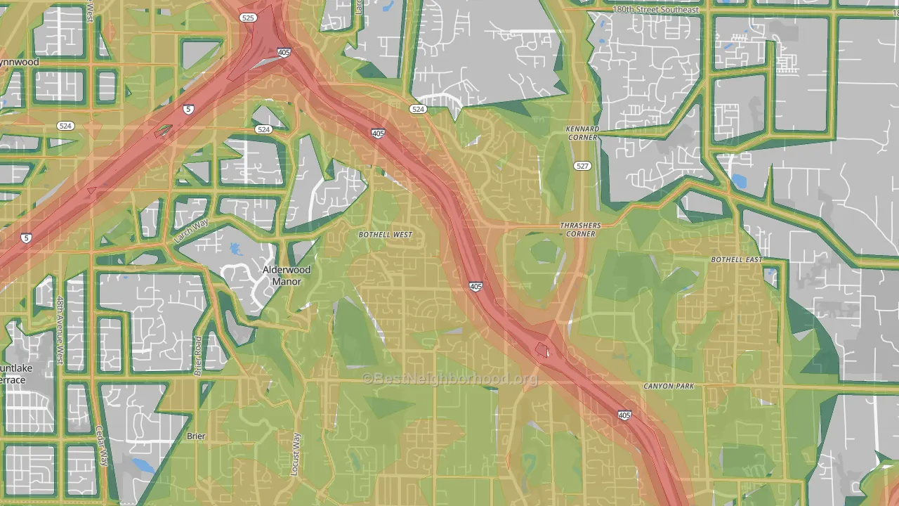Bothell West, WA Map of Noise Levels in Bothell West