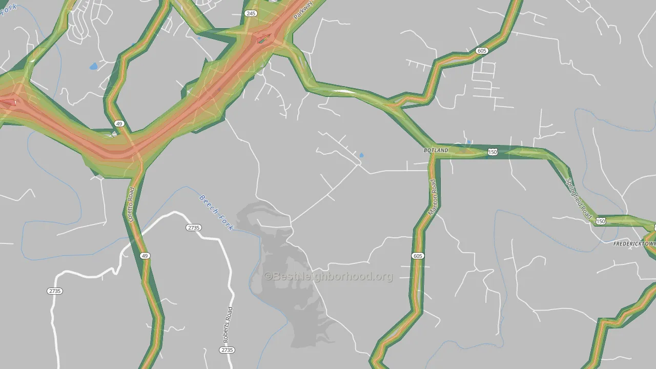 Botland, KY Map of Noise Levels in Botland
