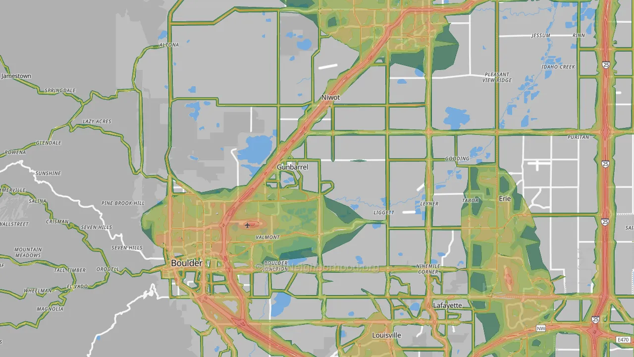 Boulder County, CO Map of Noise Levels in Boulder County