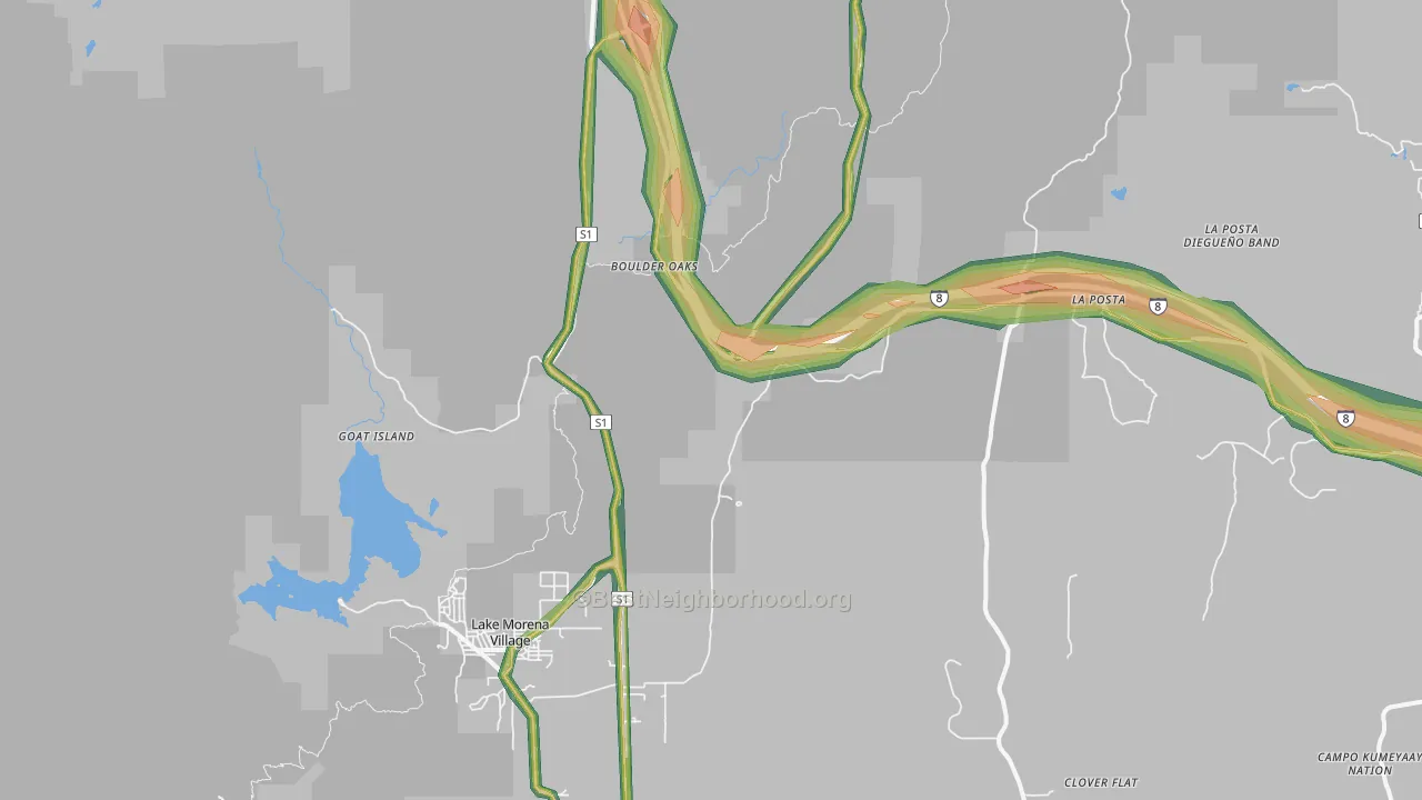 Boulder Oaks, CA Map of Noise Levels in Boulder Oaks