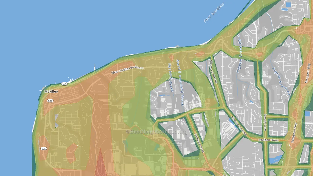 Boulevard Bluffs, Everett, WA Map of Noise Levels in Boulevard Bluffs