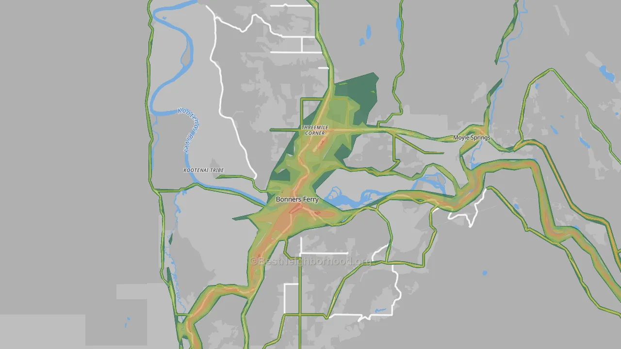 Boundary County, ID Map of Noise Levels in Boundary County