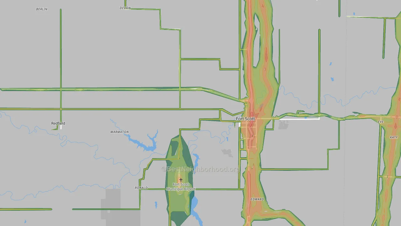Bourbon County, KS Map of Noise Levels in Bourbon County