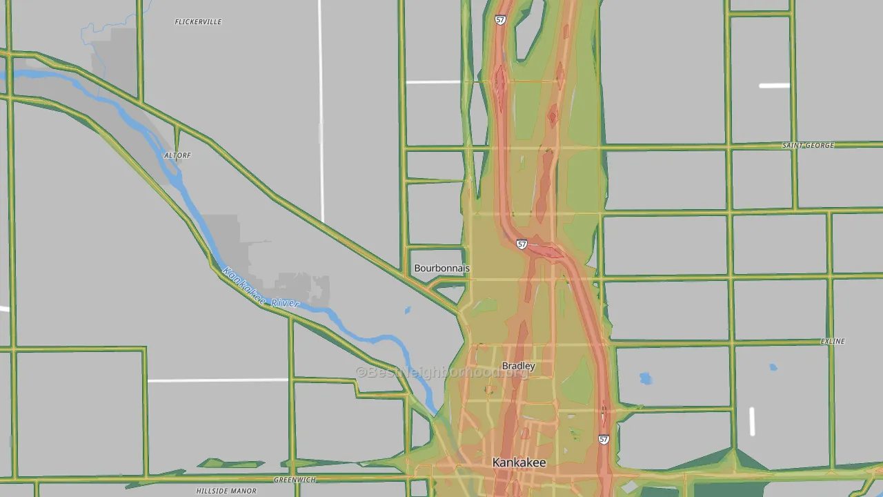 Bourbonnais, IL Map of Noise Levels in Bourbonnais