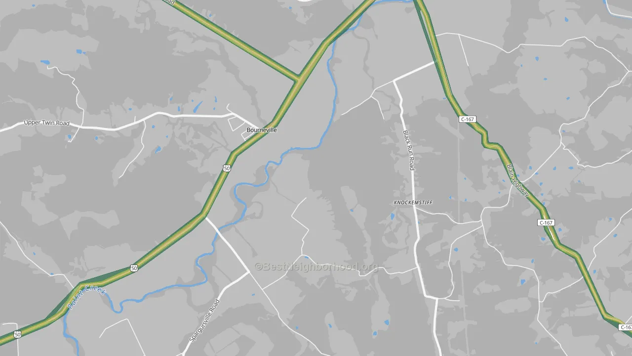Bourneville, OH Map of Noise Levels in Bourneville