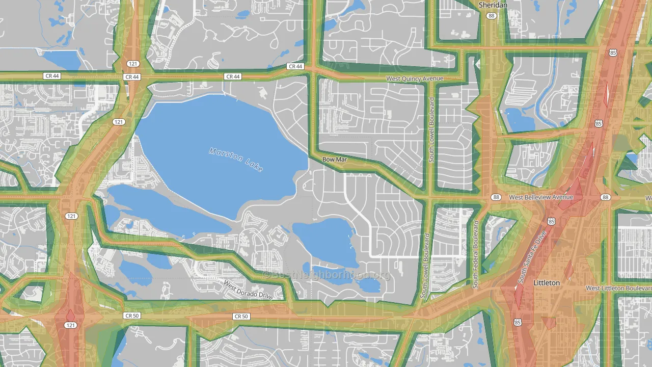 Bow Mar, CO Map of Noise Levels in Bow Mar