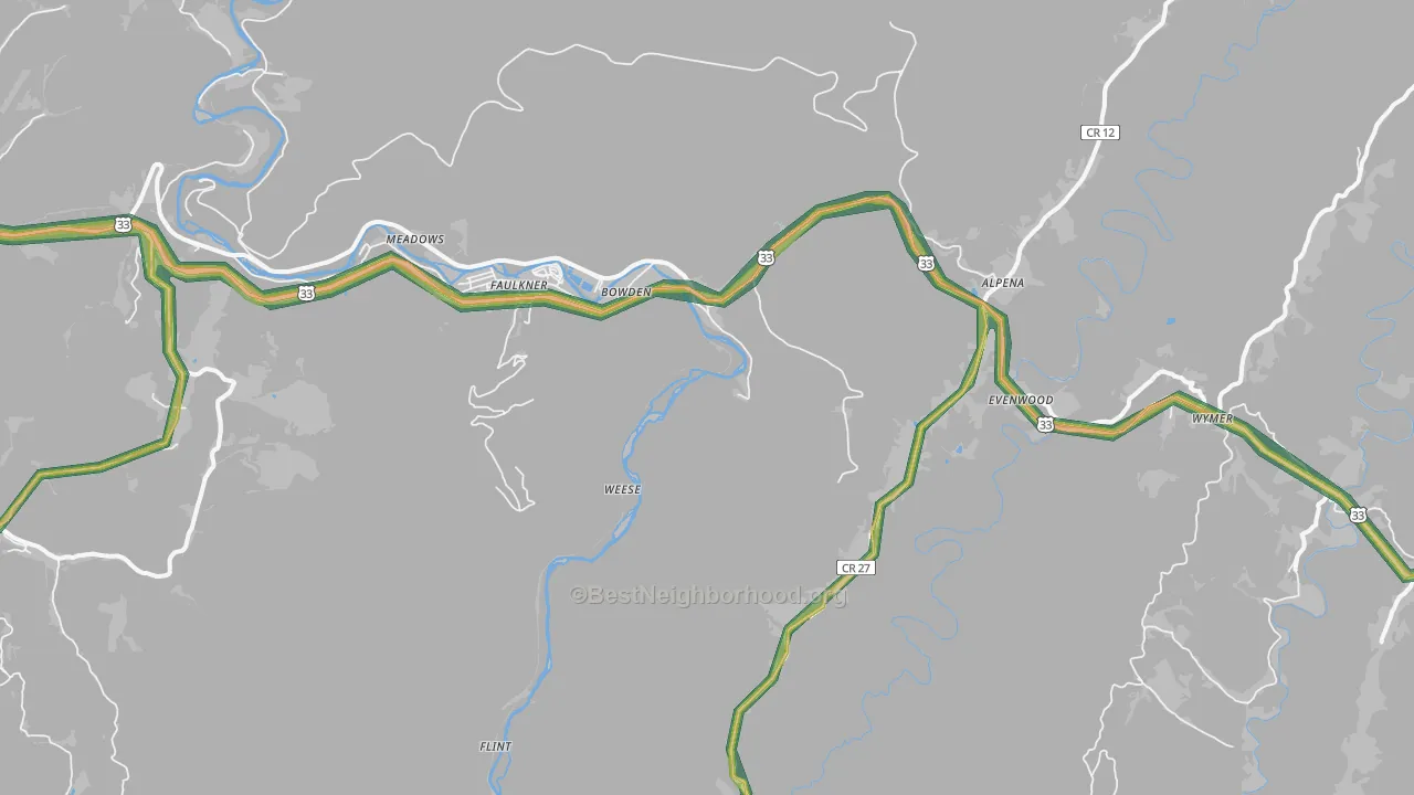 Bowden, WV Map of Noise Levels in Bowden