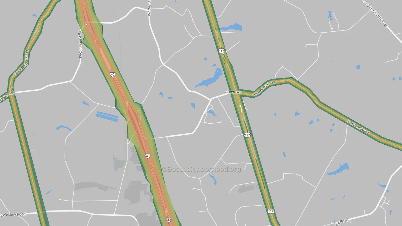 Bowdens, NC Map of Noise Levels in Bowdens