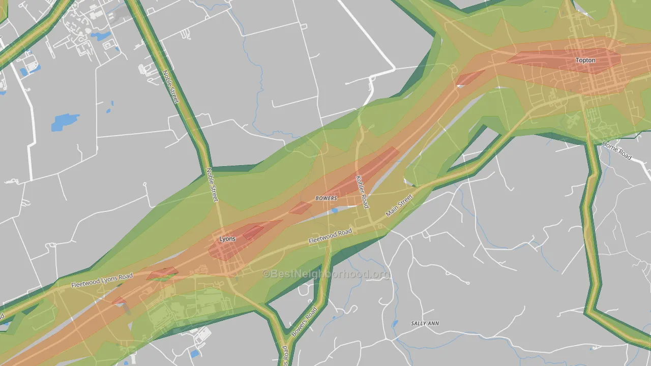 Bowers, PA Map of Noise Levels in Bowers