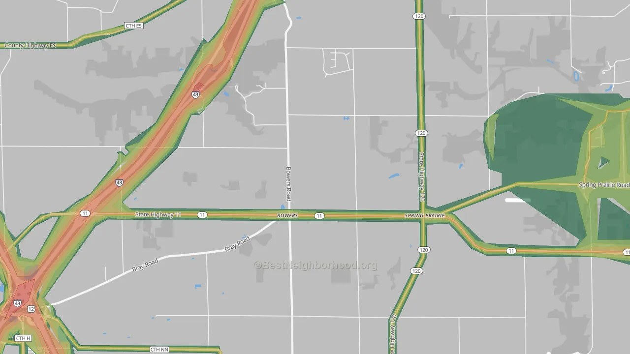 Bowers, WI Map of Noise Levels in Bowers