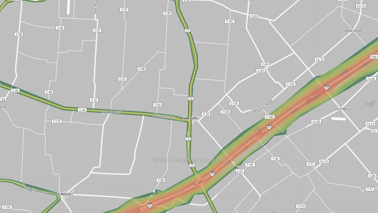 Bowersville, OH Map of Noise Levels in Bowersville