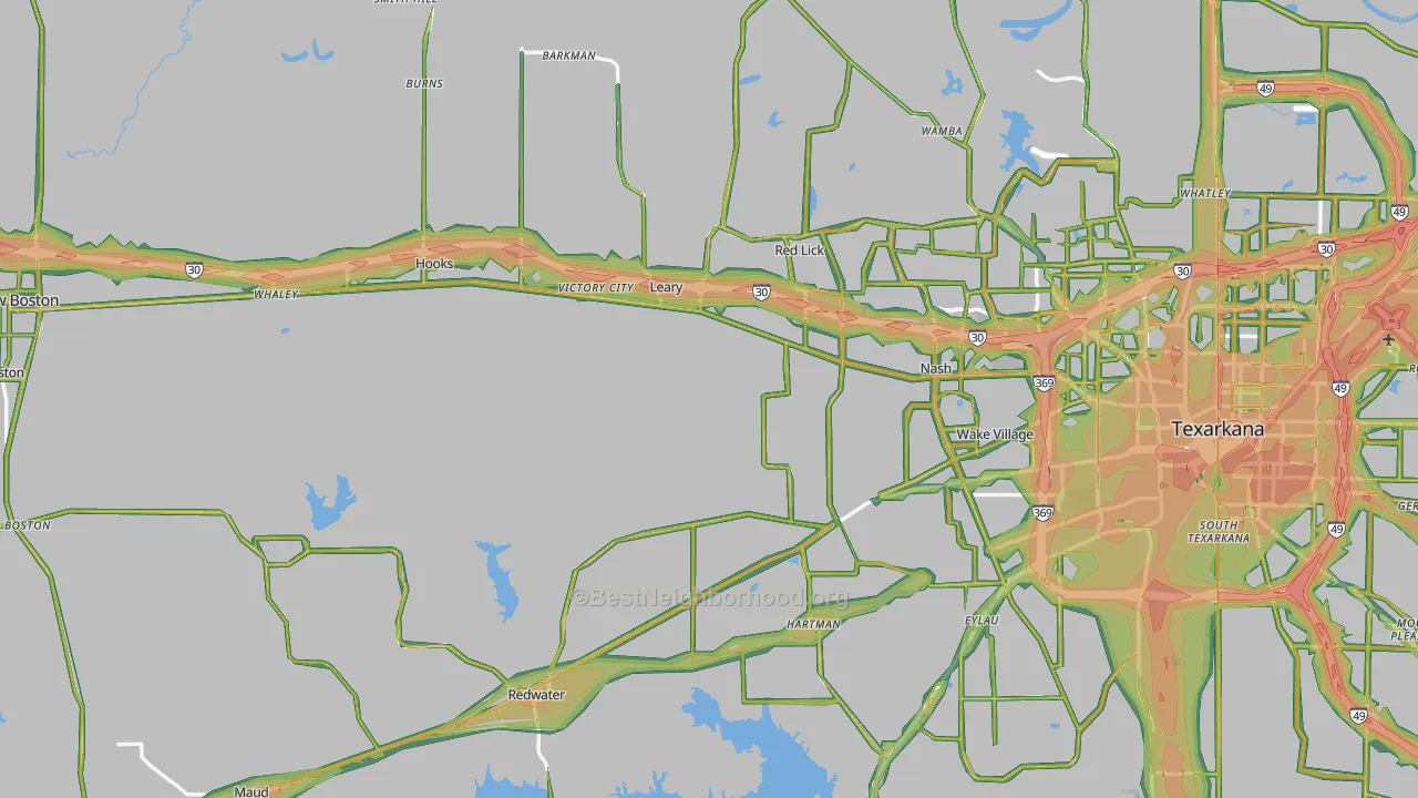 Bowie County, TX Map of Noise Levels in Bowie County