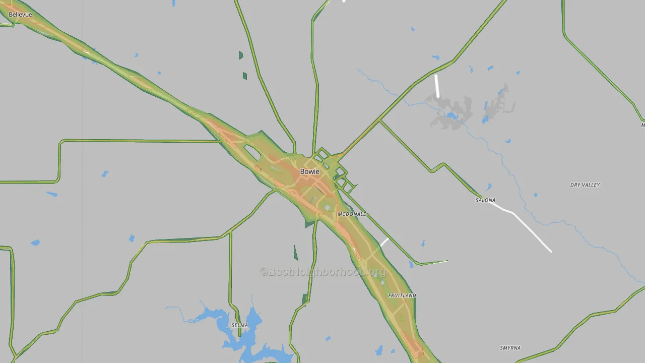 Bowie, TX Map of Noise Levels in Bowie