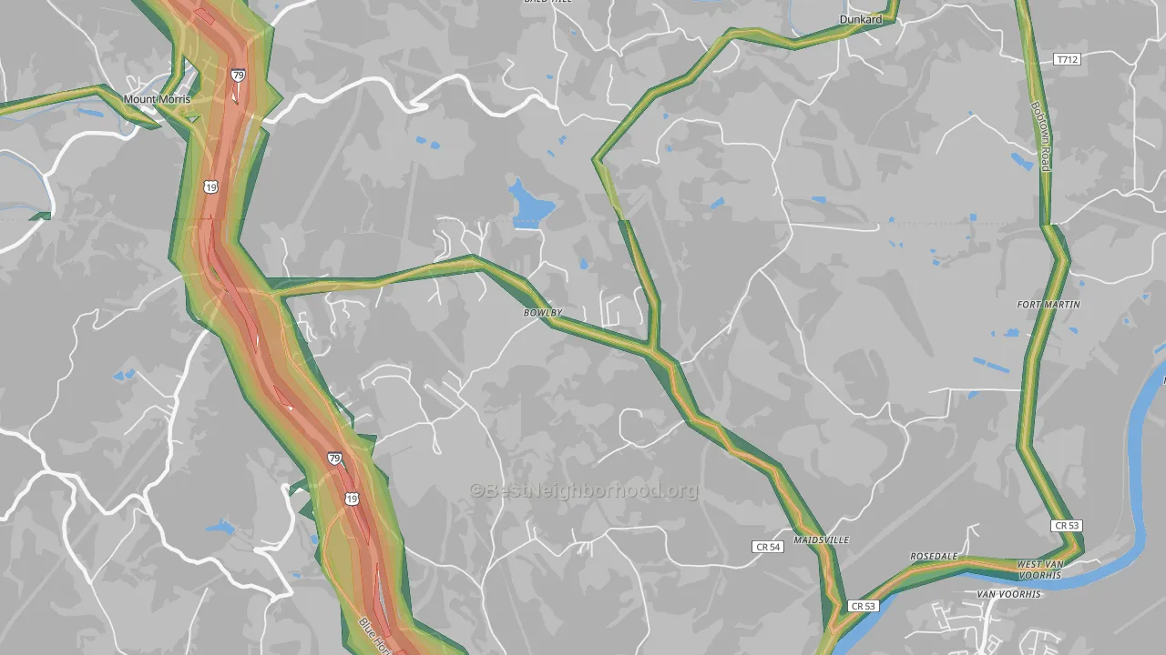 Bowlby, WV Map of Noise Levels in Bowlby