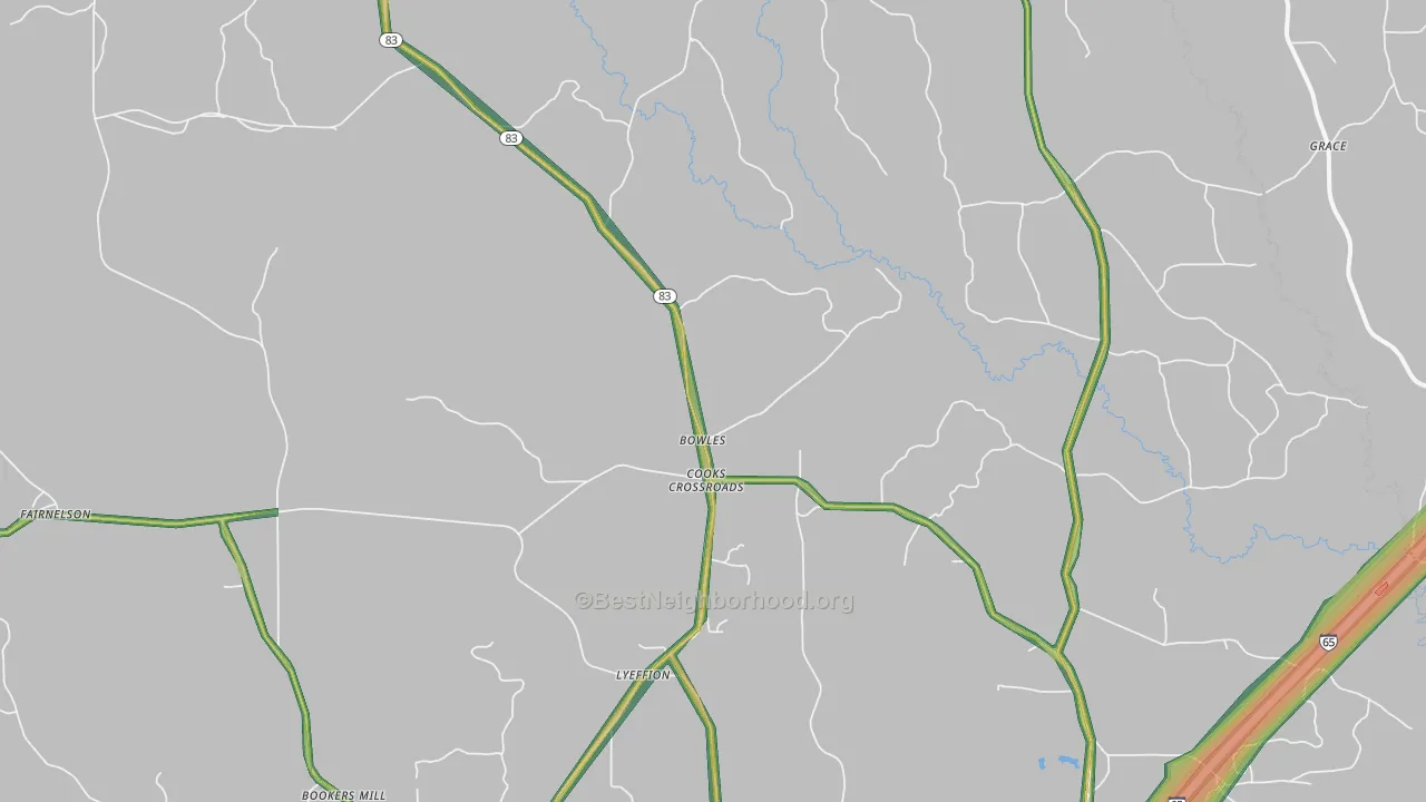 Bowles, AL Map of Noise Levels in Bowles