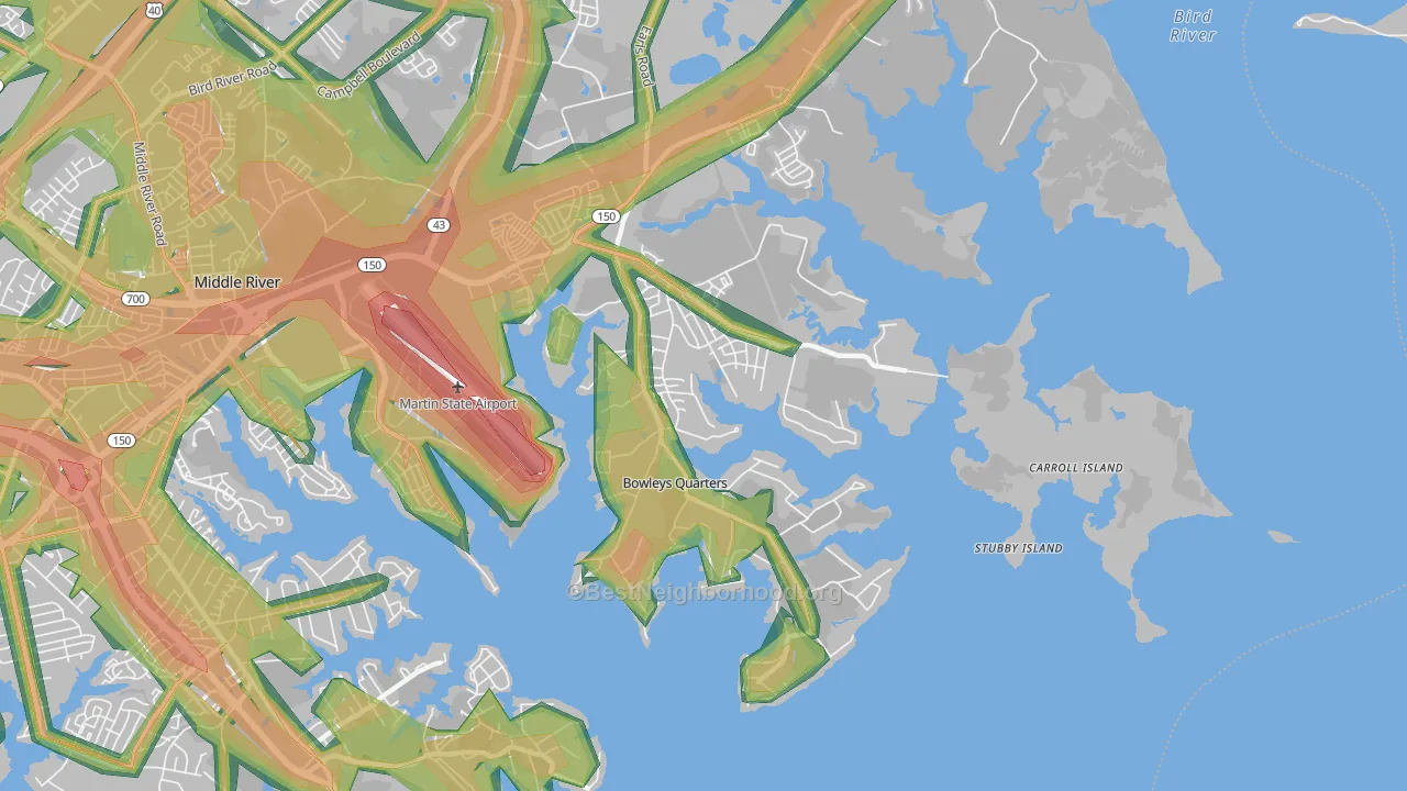 Bowleys Quarters, MD Map of Noise Levels in Bowleys Quarters