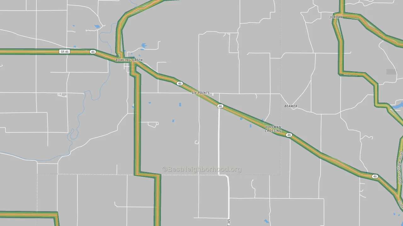 Bowling Green, IN Map of Noise Levels in Bowling Green