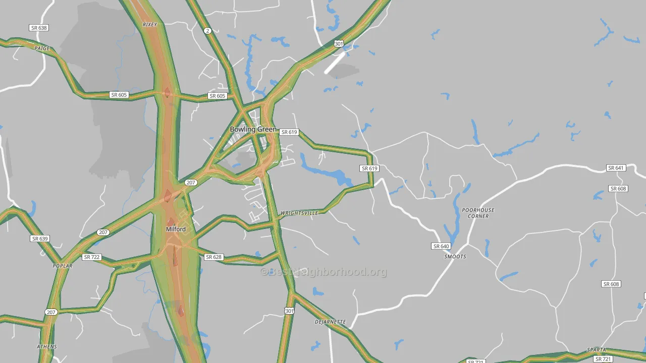 Bowling Green, VA Map of Noise Levels in Bowling Green