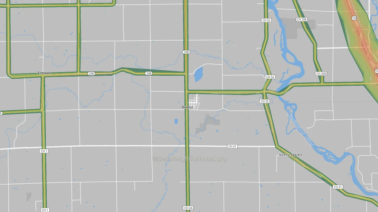 Bowlus, MN Map of Noise Levels in Bowlus