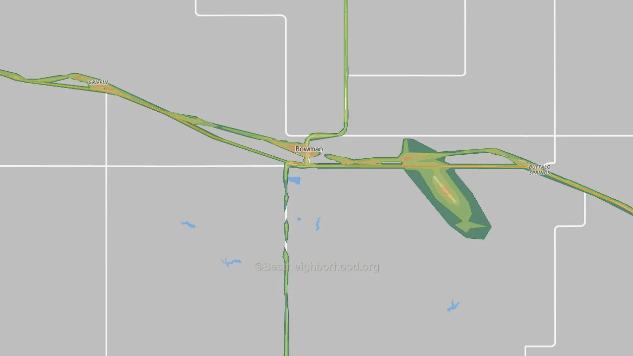 Bowman County, ND Map of Noise Levels in Bowman County
