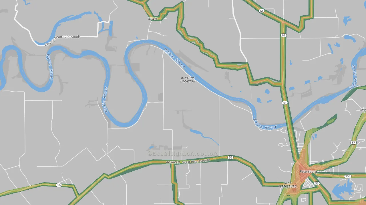 Bowman, IN Map of Noise Levels in Bowman