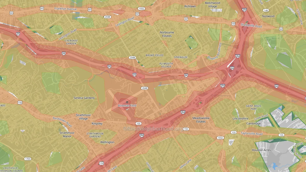 Bowman, Louisville, KY Map of Noise Levels in Bowman