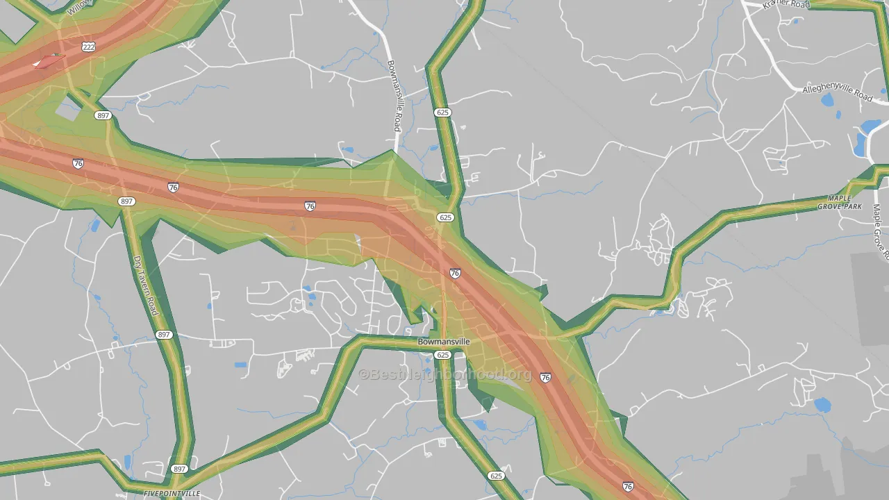 Bowmansville, PA Map of Noise Levels in Bowmansville