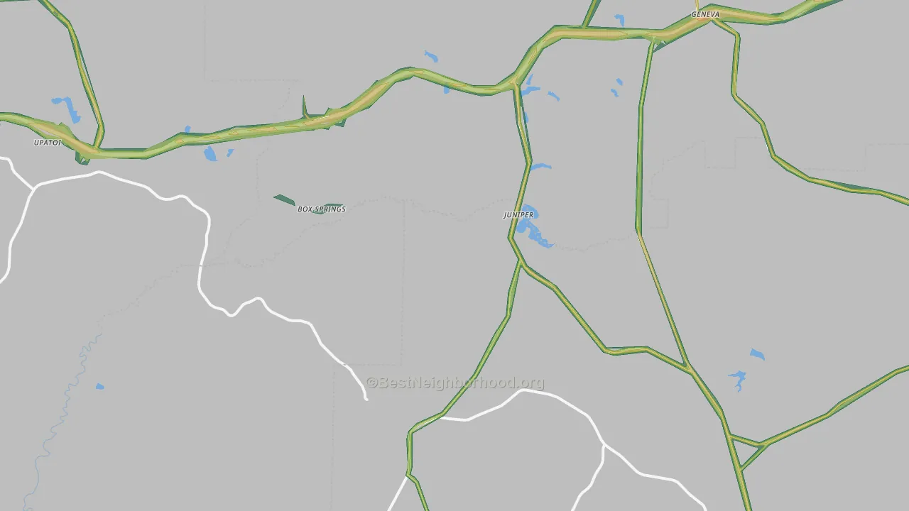 Box Springs, GA Map of Noise Levels in Box Springs