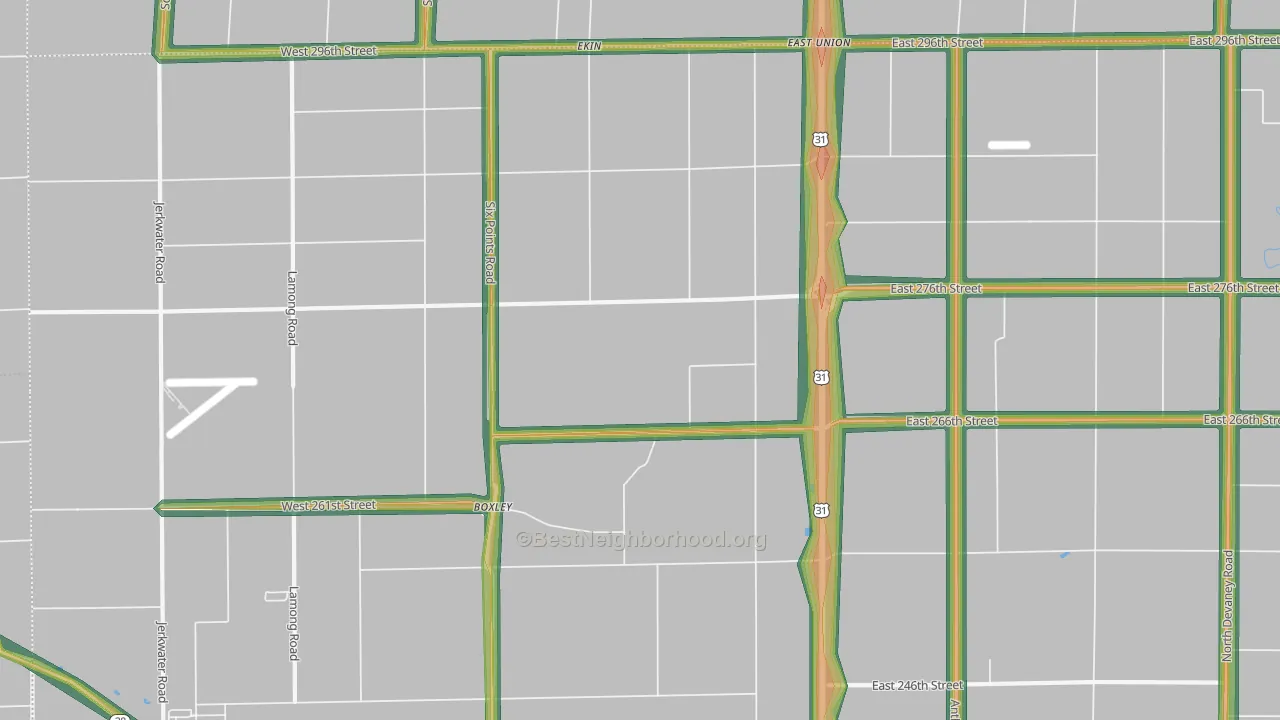 Boxley, IN Map of Noise Levels in Boxley